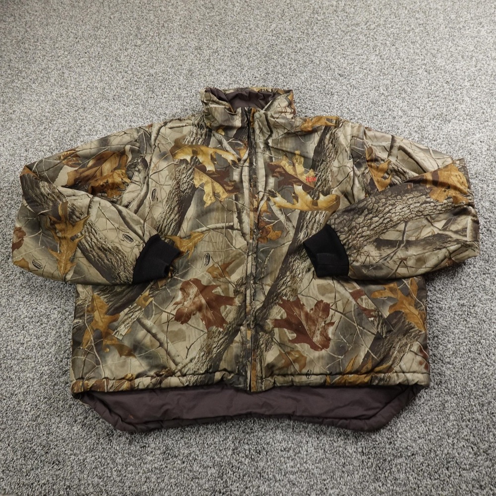 VTG 10X Jacket Mens L Brown‎ Realtree Hardwoods Camo Hunting Zip Reversible 90s